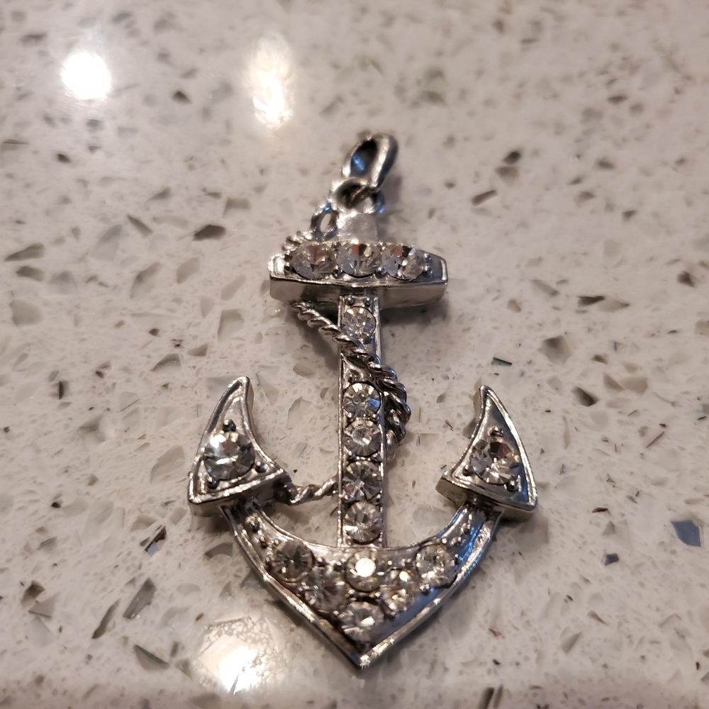Rhinestone Anchor Pendant Necklace Preppy Nautical Formal Party Ocean Sea Boat